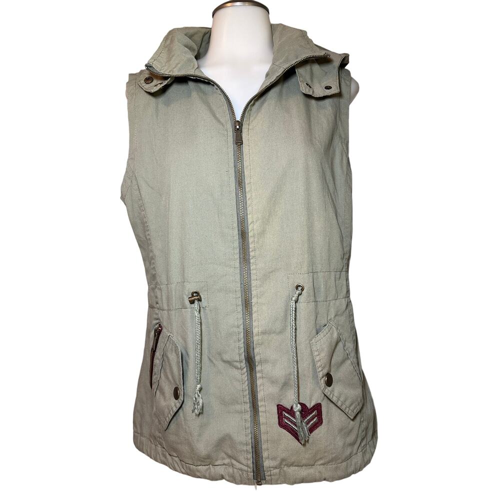 YMI Collection Women’s Size Small Removable Hood Full ZIP Cargo Vest  Army Green